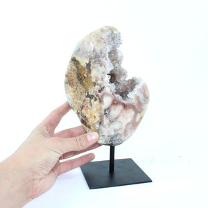 Pink amethyst polished crystal druzy cave on stand 2kg | ASH&STONE Crystal Shop Auckland NZ