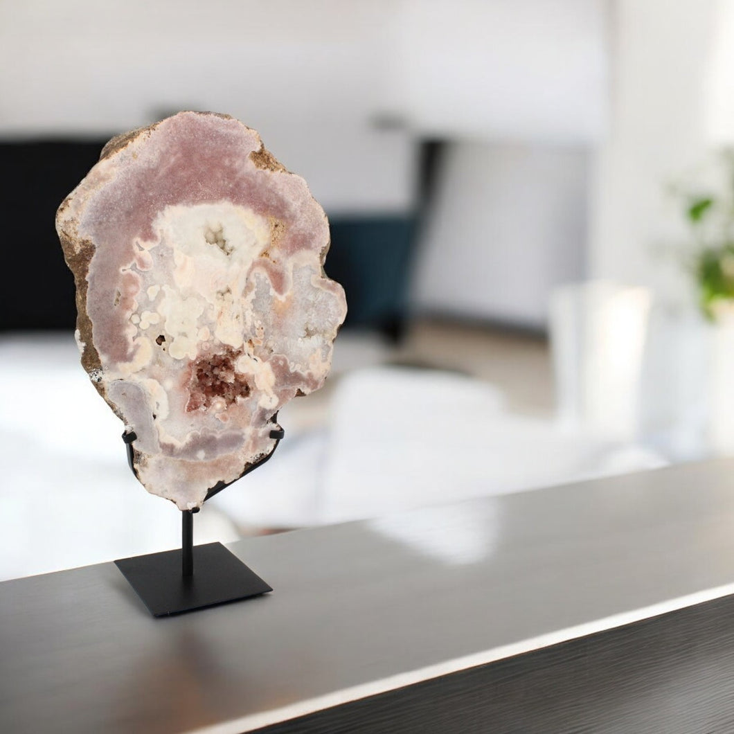 Large pink amethyst crystal slab on removable stand 9.3kg | ASH&STONE Crystal Shop Auckland NZ