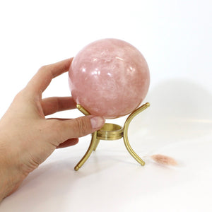 Large high grade rose quartz crystal polished sphere with stand 1.28kg | ASH&STONE Crystals Shop Auckland NZ 