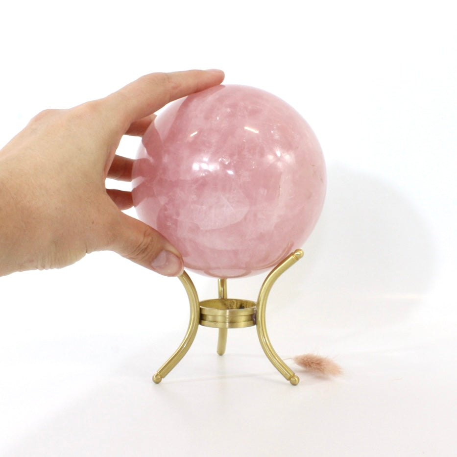Large high grade rose quartz crystal polished sphere with stand 2.27kg | ASH&STONE Crystals Shop Auckland NZ 