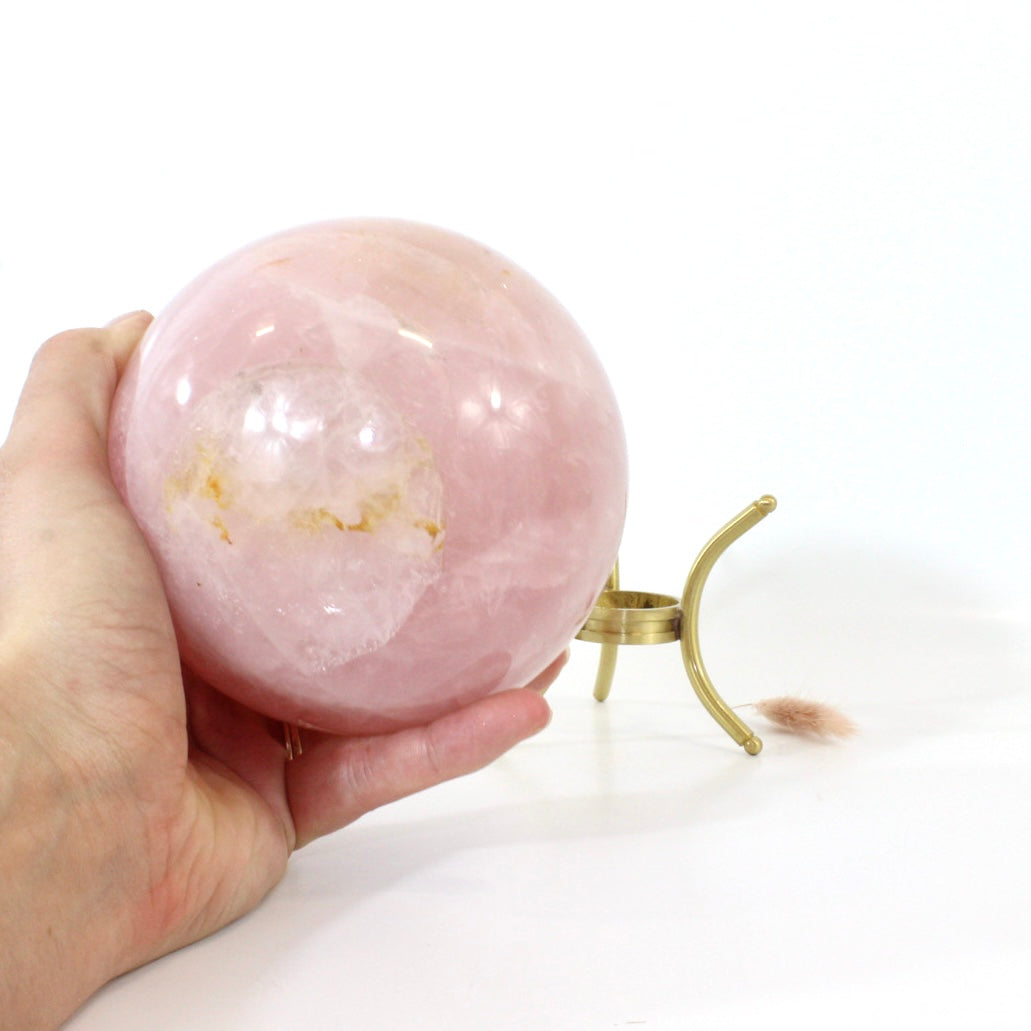 Large high grade rose quartz crystal polished sphere with stand 2.27kg | ASH&STONE Crystals Shop Auckland NZ 