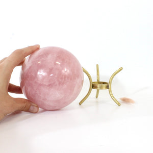 Large high grade rose quartz crystal polished sphere with stand 2.27kg | ASH&STONE Crystals Shop Auckland NZ 
