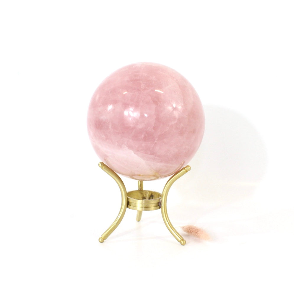 Large high grade rose quartz crystal polished sphere with stand 2.27kg | ASH&STONE Crystals Shop Auckland NZ 