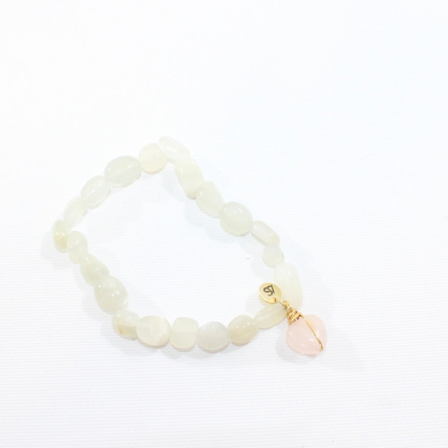 Moonstone with Rose Quartz Heart crystal bracelet | ASH&STONE jewellery shop Auckland NZ. AfterPay available.