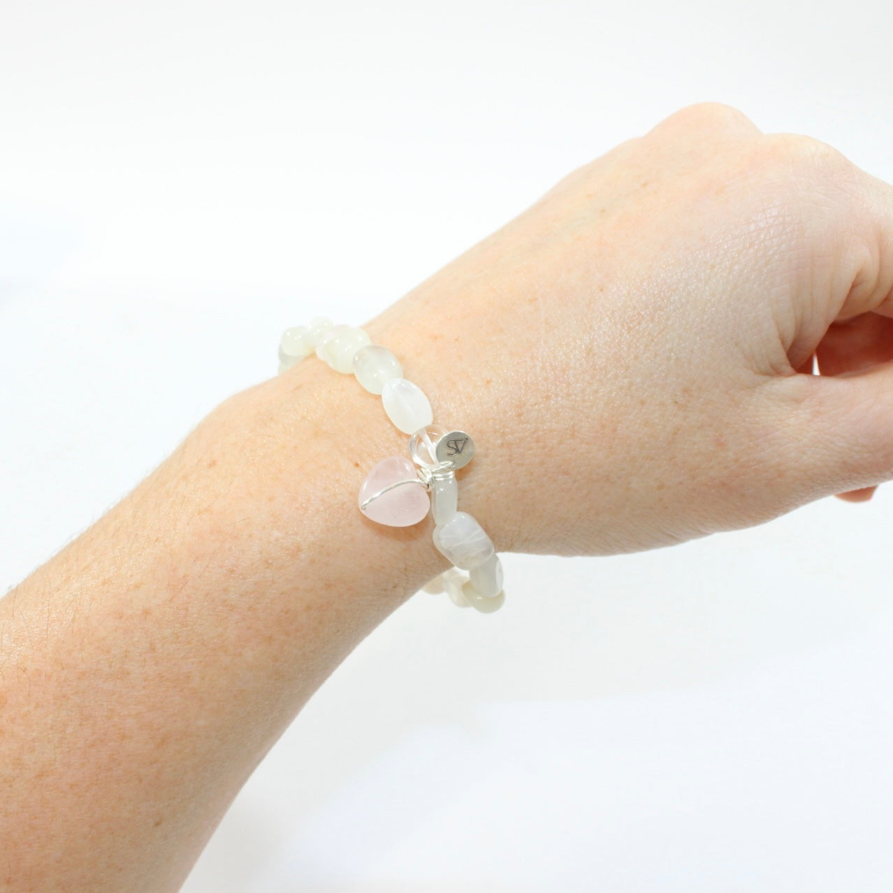 Moonstone with Rose Quartz Heart crystal bracelet | ASH&STONE jewellery shop Auckland NZ. AfterPay available.