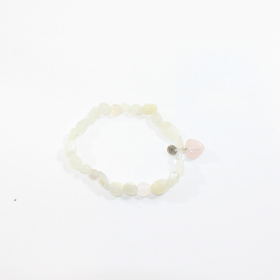 Moonstone with Rose Quartz Heart crystal bracelet | ASH&STONE jewellery shop Auckland NZ. AfterPay available.