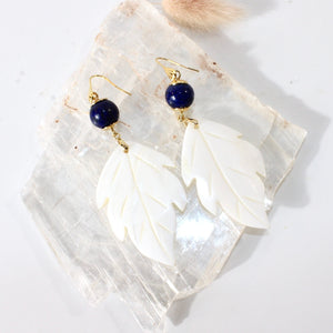 Lapis lazuli crystal leaf earrings by Anoushka Van Rijn | ASH&STONE Crystal Jewellery Auckland NZ