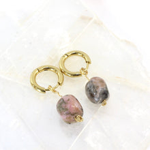 Load image into Gallery viewer, NZ-made bespoke rhodonite crystal huggy earrings | ASH&amp;STONE Crystal Jewellery Shop Auckland NZ
