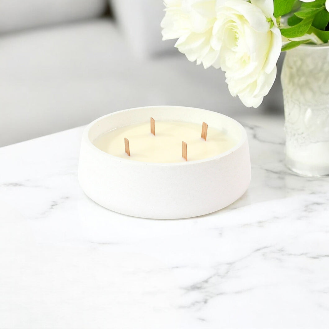 Large NZ-made hand-poured white concrete candle bowl