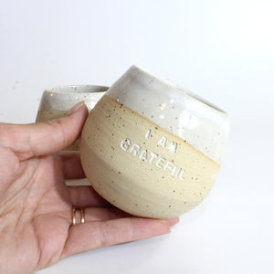 'I Am Grateful' bespoke NZ handmade ceramic tumbler | ASH&STONE Ceramics Shop Auckland NZ