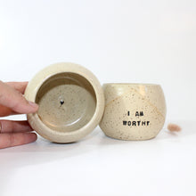 Load image into Gallery viewer, Bespoke NZ handmade &#39;I Am Worthy&#39; ceramic tumbler  | ASH&amp;STONE Ceramics Shop Auckland NZ
