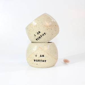 Bespoke NZ handmade 'I Am Worthy' ceramic tumbler  | ASH&STONE Ceramics Shop Auckland NZ