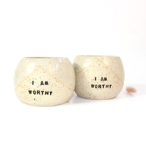 Bespoke NZ handmade 'I Am Worthy' ceramic tumbler  | ASH&STONE Ceramics Shop Auckland NZ