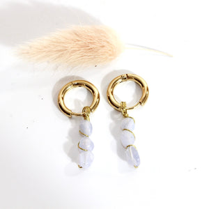 Bespoke NZ-made blue lace agate crystal huggy earrings | ASH&STONE Crystal Jewellery Shop Auckland NZ