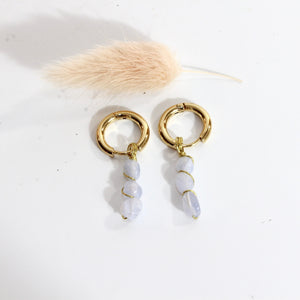 Bespoke NZ-made blue lace agate crystal huggy earrings | ASH&STONE Crystal Jewellery Shop Auckland NZ