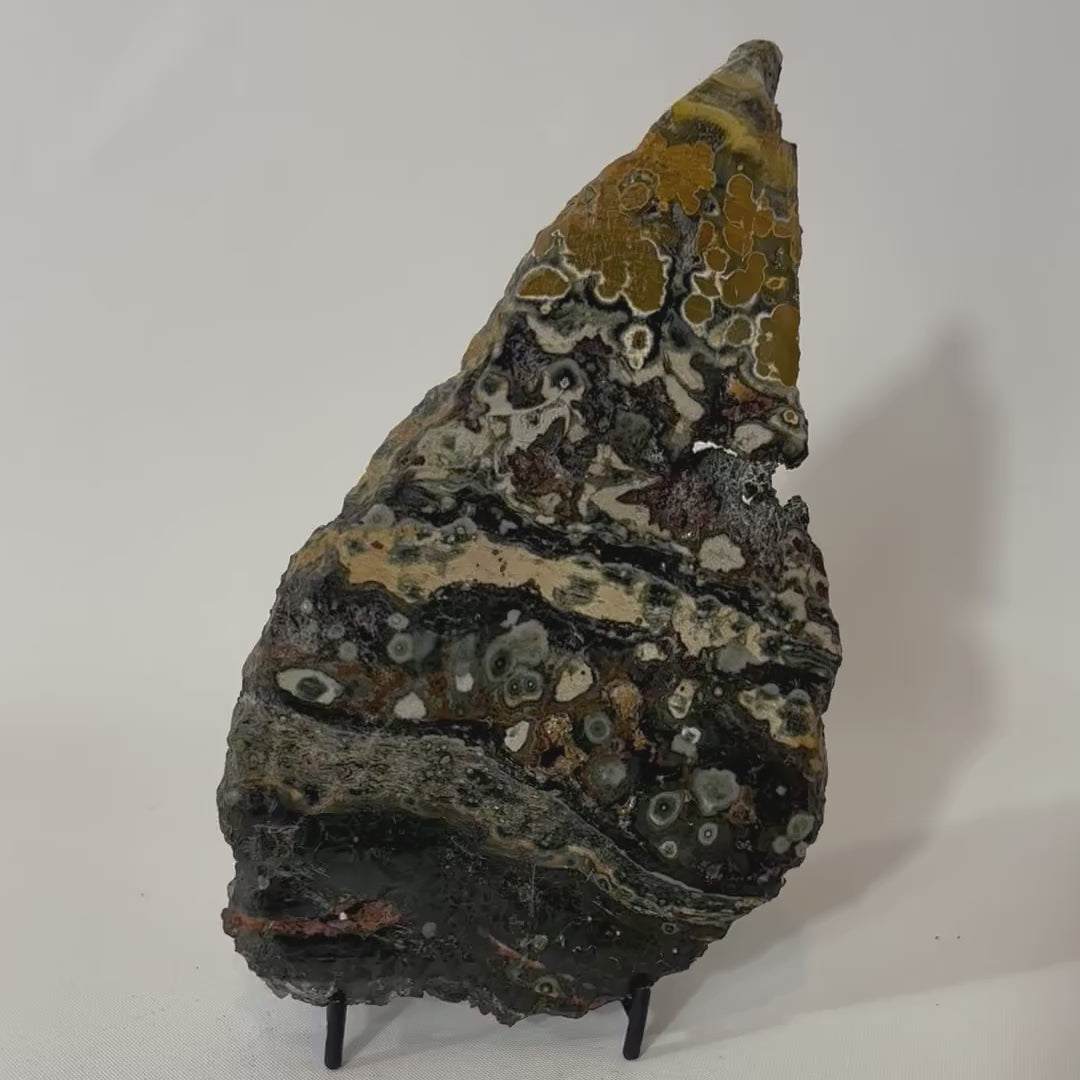 Ocean Jasper Slice on stand | ASH & STONE. Free express NZ shipping. Shop Ocean Jasper crystals online from ASH&STONE Auckland NZ. AfterPay available. 