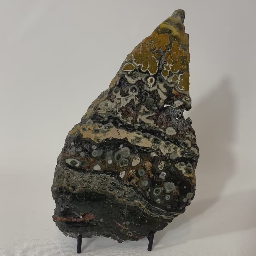 Ocean Jasper Slice on stand | ASH & STONE. Free express NZ shipping. Shop Ocean Jasper crystals online from ASH&STONE Auckland NZ. AfterPay available. 