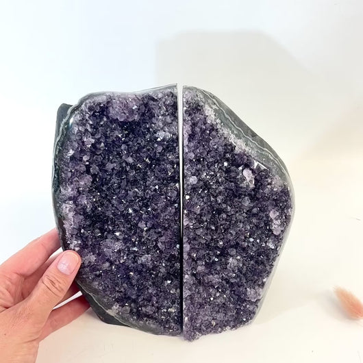 Large amethyst crystal bookends polished edging 4.69kg | ASH&STONE Crystals Shop Auckland NZ