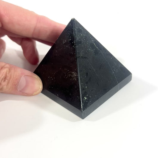 Black tourmaline polished crystal pyramid | ASH&STONE Crystals Shop Auckland NZ