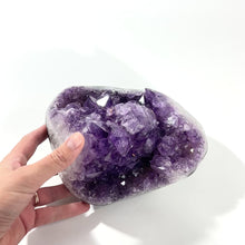 Load and play video in Gallery viewer, Large amethyst crystal cluster with polished edging 3.4kg | ASH&amp;STONE Crystals Shop Auckland NZ
