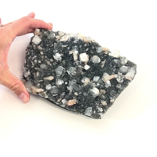Large apophyllite on blue chalcedony crystal cluster 1.3kg | ASH&STONE Crystals Shop Auckland NZ