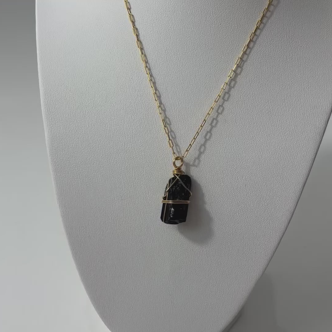 Black Tourmaline crystal gold necklace | ASH & STONE, Buy Crystals & Jewellery online, AUCKLAND NZ