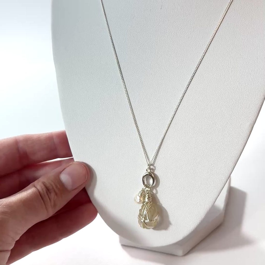 Bespoke NZ-made white opal & freshwater pearl charm pendant necklace | ASH&STONE Crystal Jewellery Shop Auckland NZ