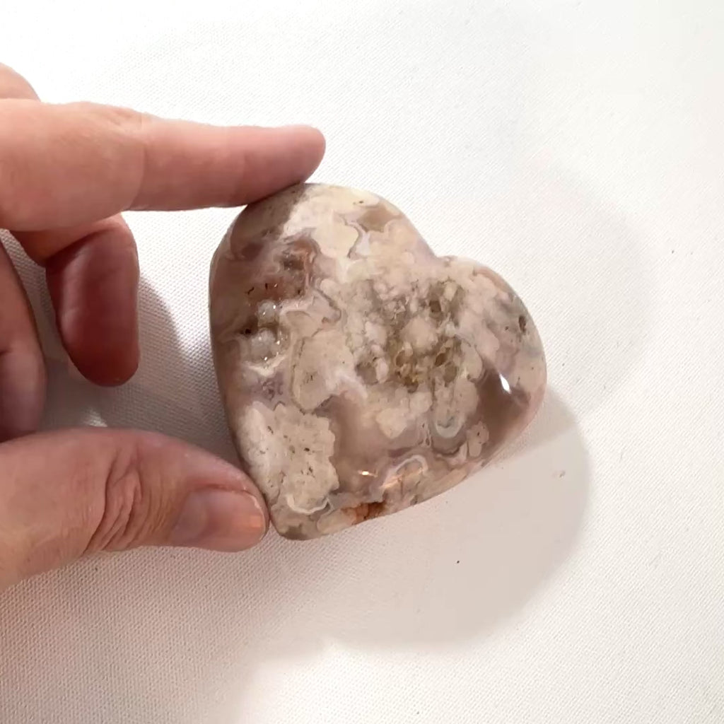 Flower agate crystal heart | ASH&STONE Crystal Shop Auckland NZ