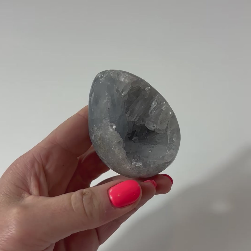 Celestite Egg | Free express shipping. Buy high quality ethical crystals online at
ASH&STONE crystal shop Auckland NZ. AfterPay available.