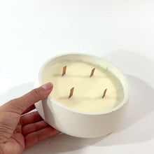 Load and play video in Gallery viewer, Large NZ-made hand-poured white concrete candle bowl | ASH&amp;STONE Candle Shop Auckland NZ
