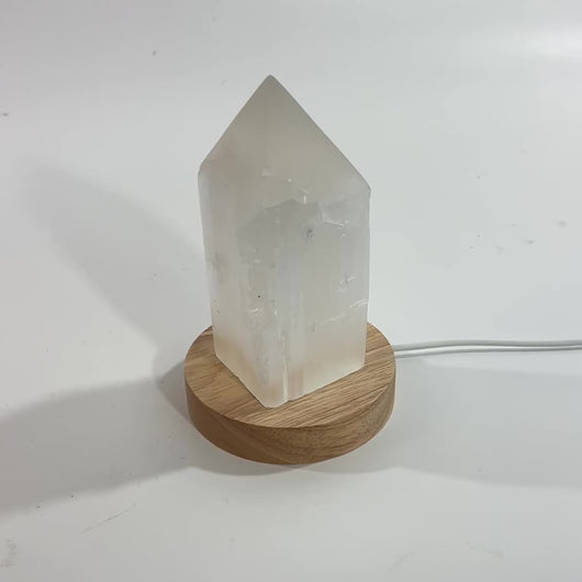 Selenite crystal lamp LED wooden base   | ASH&STONE Crystals Shop Auckland NZ