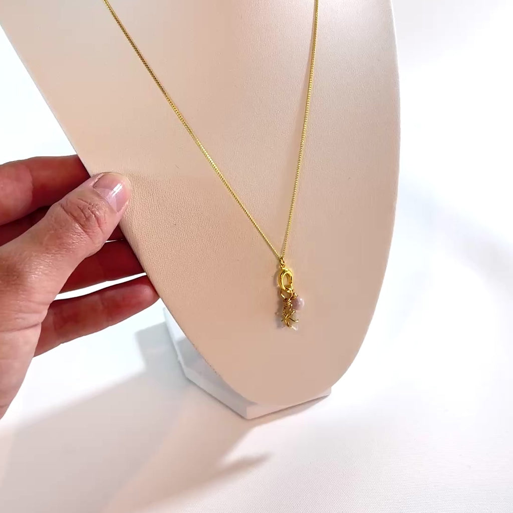 Bespoke NZ-made petrified coral & kunzite crystal charm pendant necklace | ASH&STONE Crystal Jewellery Shop Auckland NZ