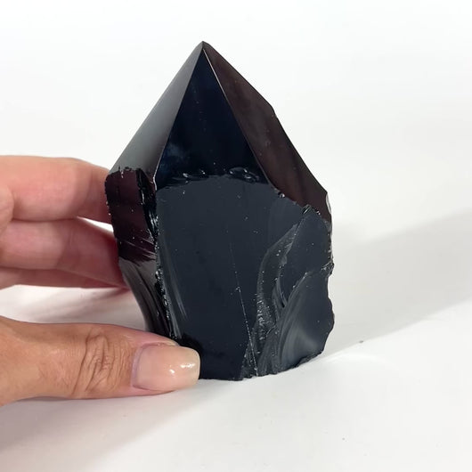 Black obsidian raw chunk with top point | ASH&STONE Crystals Shop Auckland NZ