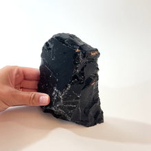 Load and play video in Gallery viewer, Black obsidian raw chunk with cut base  | ASH&amp;STONE Crystals Shop Auckland NZ
