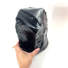 Load and play video in Gallery viewer, Large black obsidian raw chunk with cut base 9.7kg | ASH&amp;STONE Crystals Shop Auckland NZ
