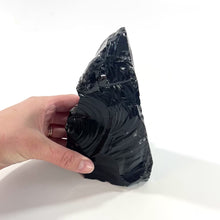 Load and play video in Gallery viewer, Large black obsidian raw chunk with cut base 1.48kg | ASH&amp;STONE Crystals Shop Auckland NZ
