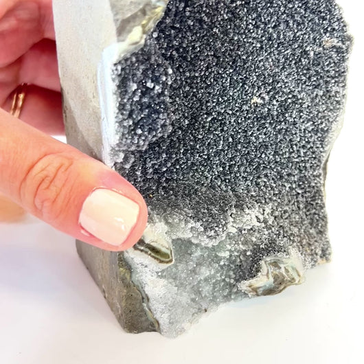 Large black amethyst crystal druzy with cut base 1.39kg | ASH&STONE Crystals Shop Auckland NZ