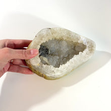 Load and play video in Gallery viewer, Agate crystal geode half 1.3kg | ASH&amp;STONE Crystals Shop Auckland NZ
