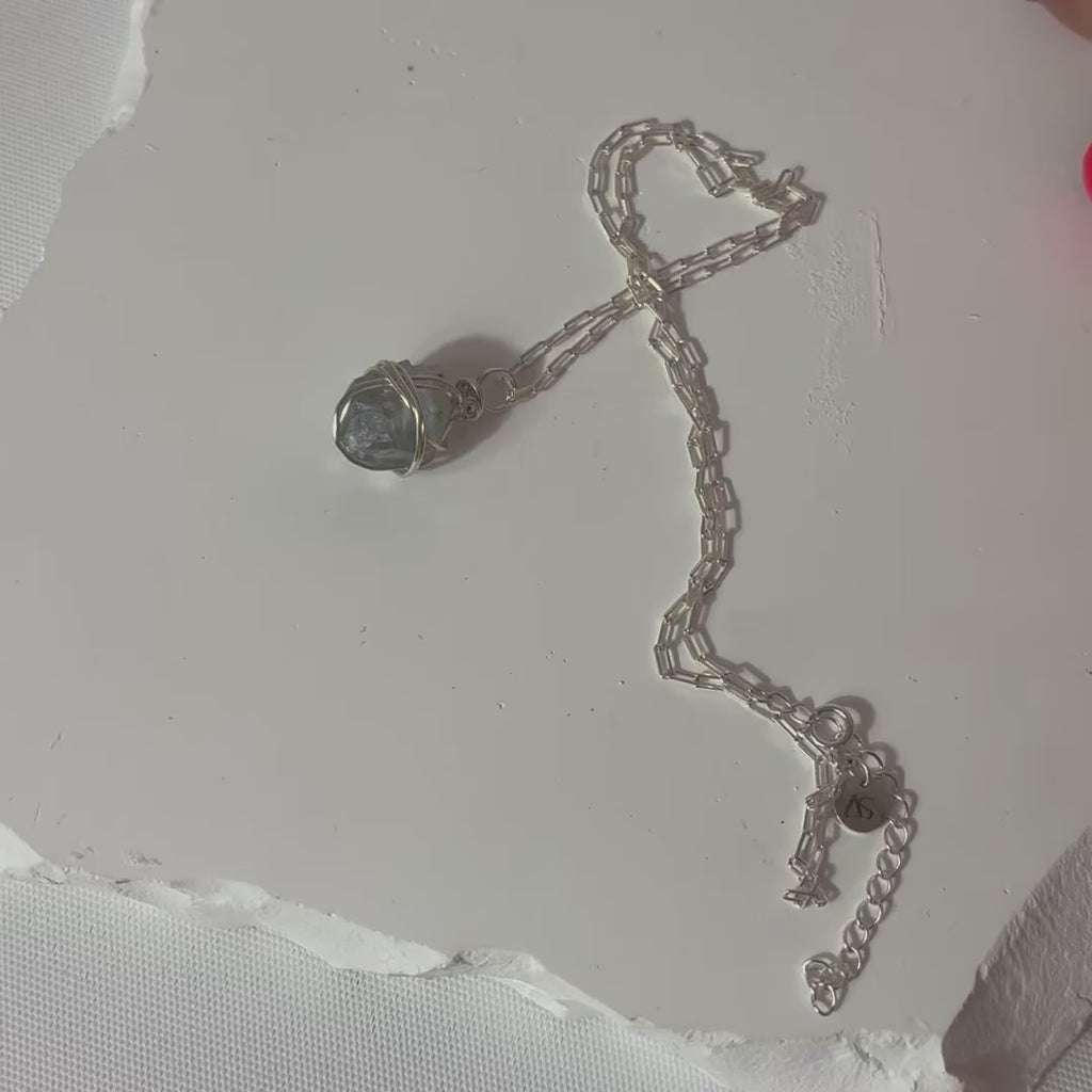 One of a kind, Celestite crystal Silver Necklace from ASH & STONE |  FREE EXPRESS SHIPPING NZ WIDE.