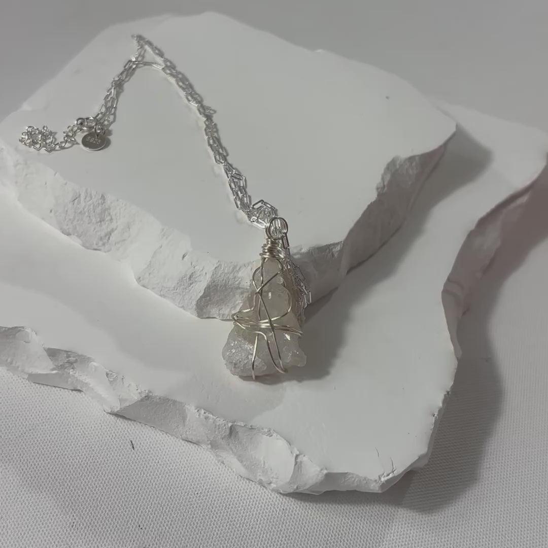 Bespoke hand made ; Natural Clear Quartz crystal necklace in Stirling Silver Wear for Clarity and Purity | ASH & STONE, AUCKLAND, NZ