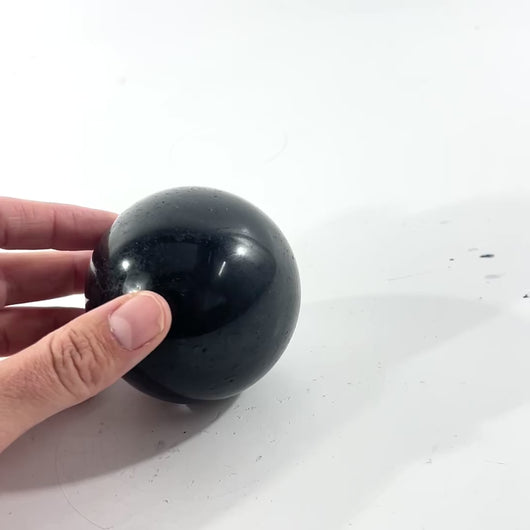 Black tourmaline polished crystal sphere | ASH&STONE Crystal Shop Auckland NZ