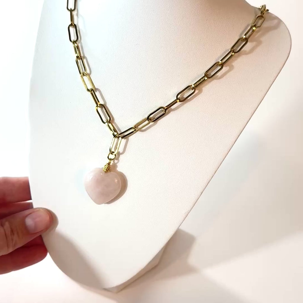 Rose quartz crystal heart pendant necklace | ASH&STONE Crystal Jewellery Shop Auckland NZ