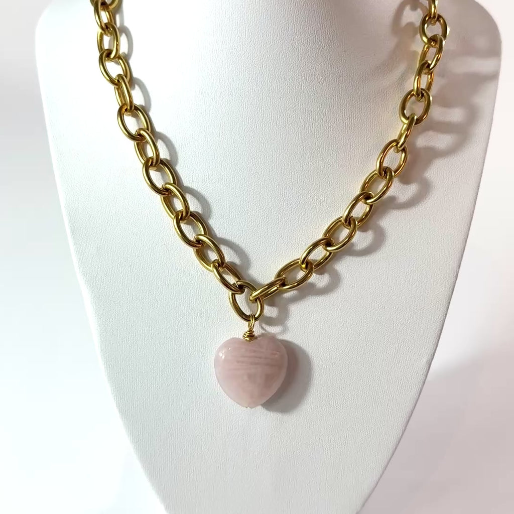 Rose quartz crystal heart T-bar necklace | ASH&STONE Crystal Shop Auckland NZ