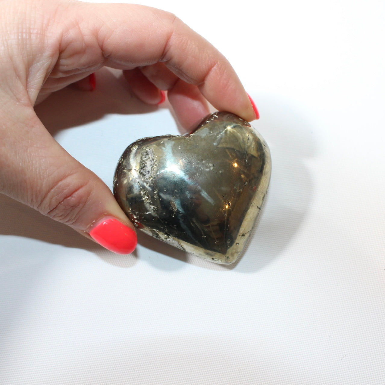 Pyrite Polished Heart. Attract success. Free express shipping. Buy Pyrite crystals online from ASH&STONE Auckland crystal shop. AfterPay available.