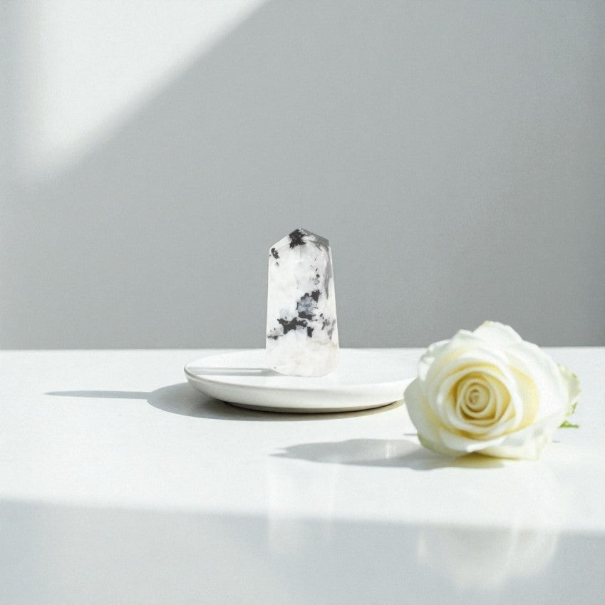 Rainbow Moonstone Crystal Tower | ASH & STONE premium crystals online. Free express shipping. 