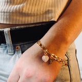 Rose Quartz & Peridot crystal 24k gold charm bracelet | ASH&STONE crystal jewellery online. Free express shipping