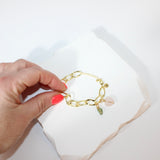 Rose Quartz & Peridot crystal 24k gold charm bracelet | ASH&STONE crystal jewellery online. Free express shipping