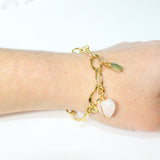Rose Quartz & Peridot crystal 24k gold charm bracelet | ASH&STONE crystal jewellery online. Free express shipping
