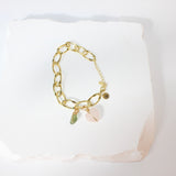 Rose Quartz & Peridot crystal 24k gold charm bracelet | ASH&STONE crystal jewellery online. Free express shipping