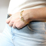 Rose Quartz & Peridot crystal 24k gold charm bracelet | ASH&STONE crystal jewellery online. Free express shipping